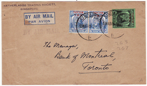 [14988[ MALAYA - CANADA…STRAITS SETTLEMENTS BRIT. MIL. ADMIN. OVERPRINTS… 1948 (Mar 13)